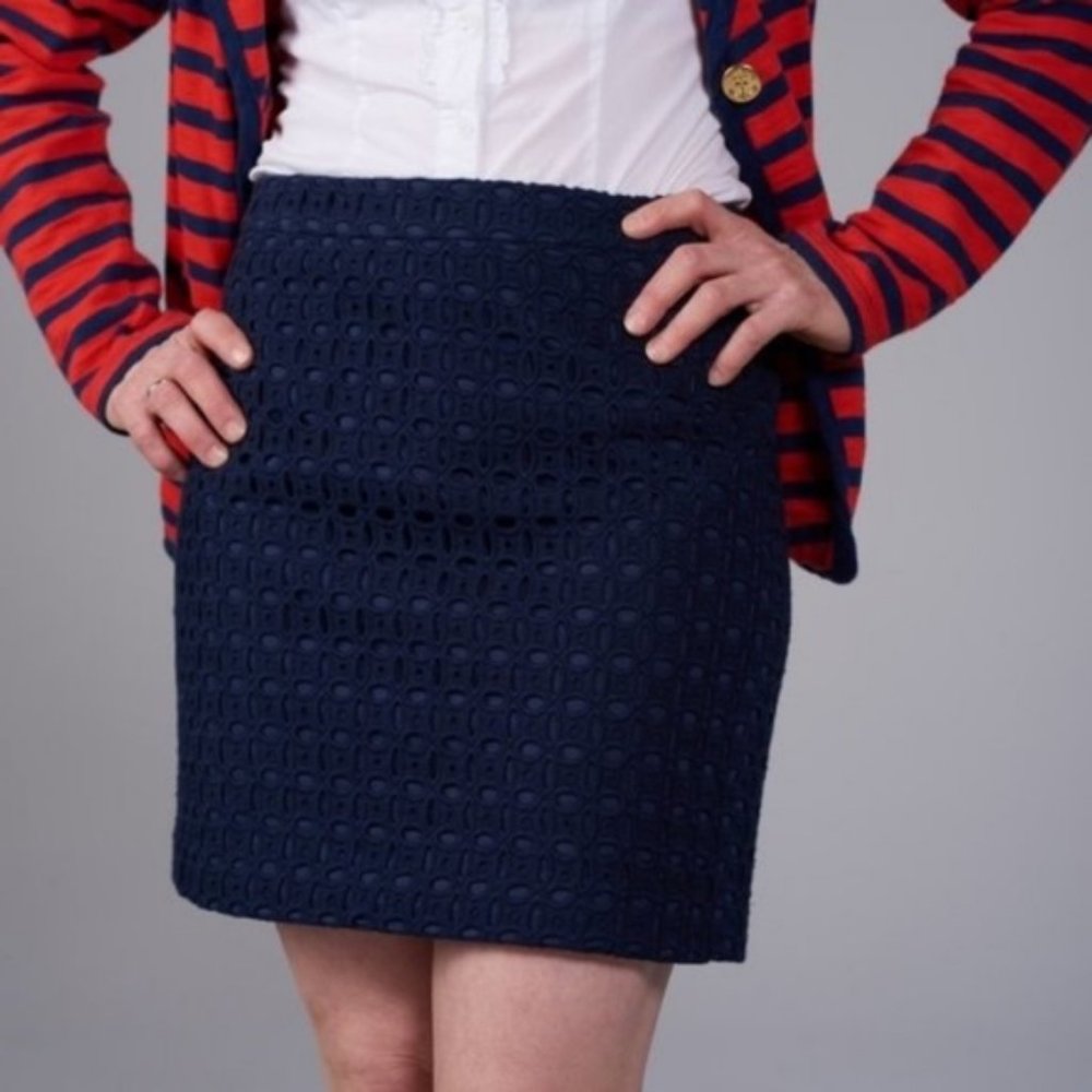 J. Crew Navy Eyelet Mini Skirt